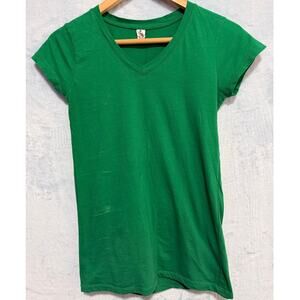 PRO CLUB Ladies Green V-Neck Short Sleeve T-Shirt Size L